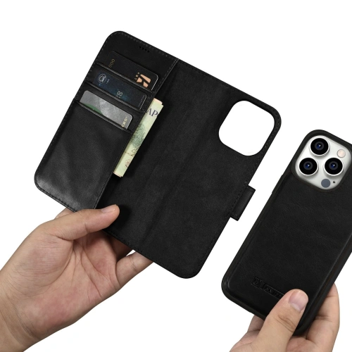 Etui iCarer Oil Wax Wallet Anti-RFID 2in1 Apple iPhone 14 Pro Max czarny