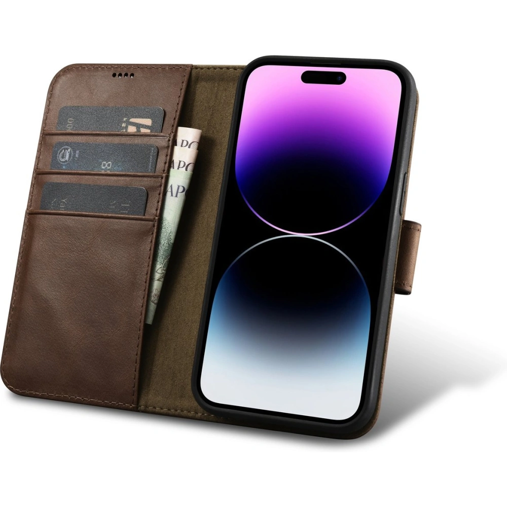 Hurtownia GSM - Etui iCarer Oil Wax Wallet Anti-RFID 2in1 Apple iPhone 14 Pro Max hnědý - ICR450 - {ean13} - Hurt