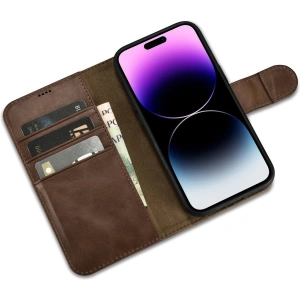 Wholesale iCarer Oil Wax Wallet Anti-RFID 2in1 Apple iPhone 14 Pro Max brown - ICR450 - {ean13} - Hurt