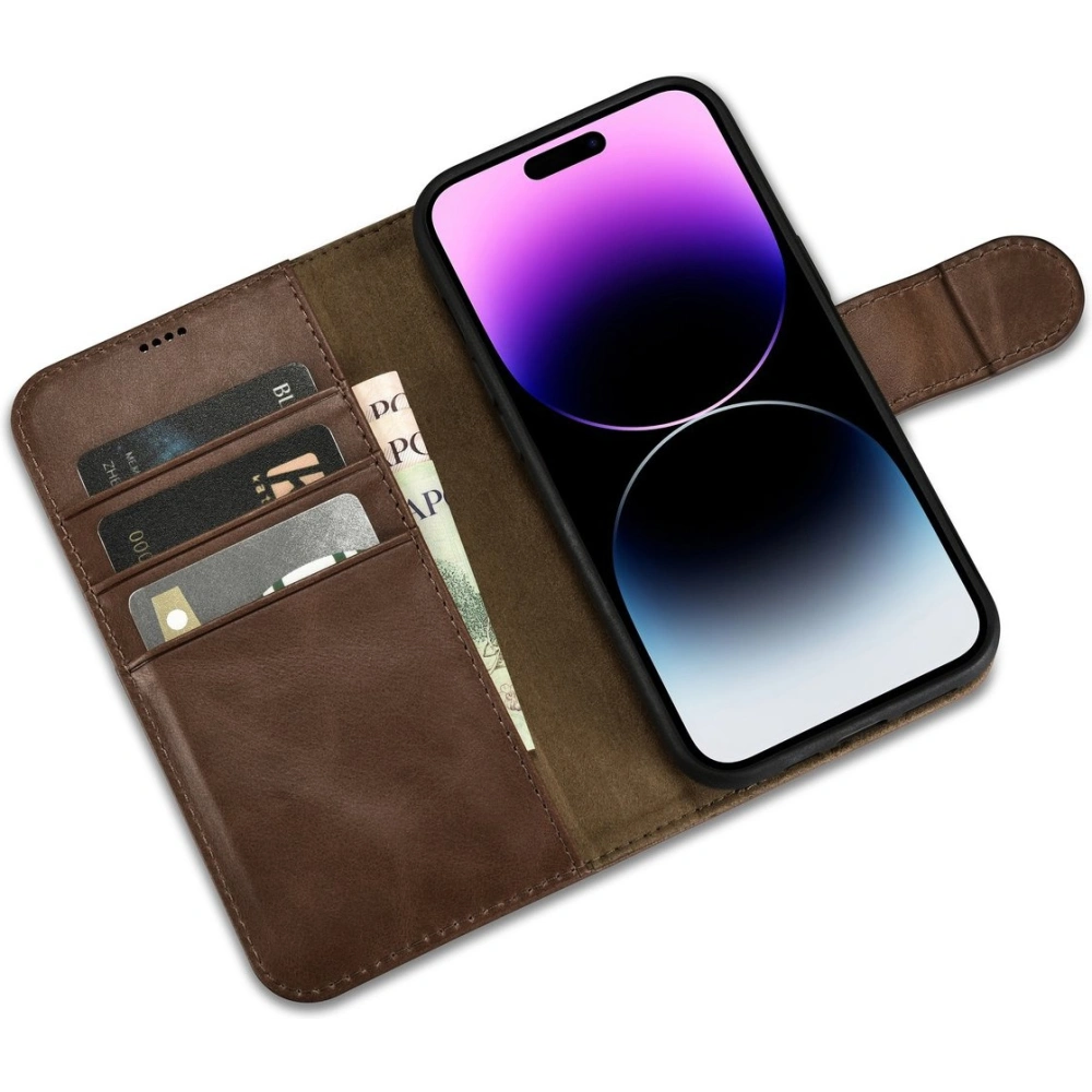 Hurtownia GSM - Etui iCarer Oil Wax Wallet Anti-RFID 2in1 Apple iPhone 14 Pro Max hnědý - ICR450 - {ean13} - Hurt