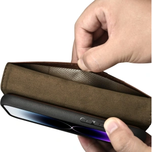 Wholesale iCarer Oil Wax Wallet Anti-RFID 2in1 Apple iPhone 14 Pro Max brown - ICR450 - {ean13} - Hurt