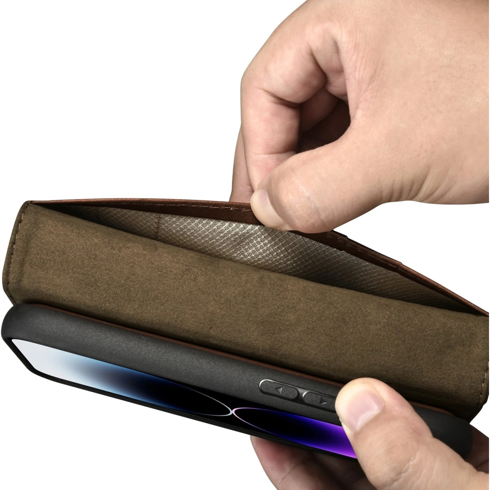 Hurtownia GSM - Etui iCarer Oil Wax Wallet Anti-RFID 2in1 Apple iPhone 14 Pro Max hnědý - ICR450 - {ean13} - Hurt