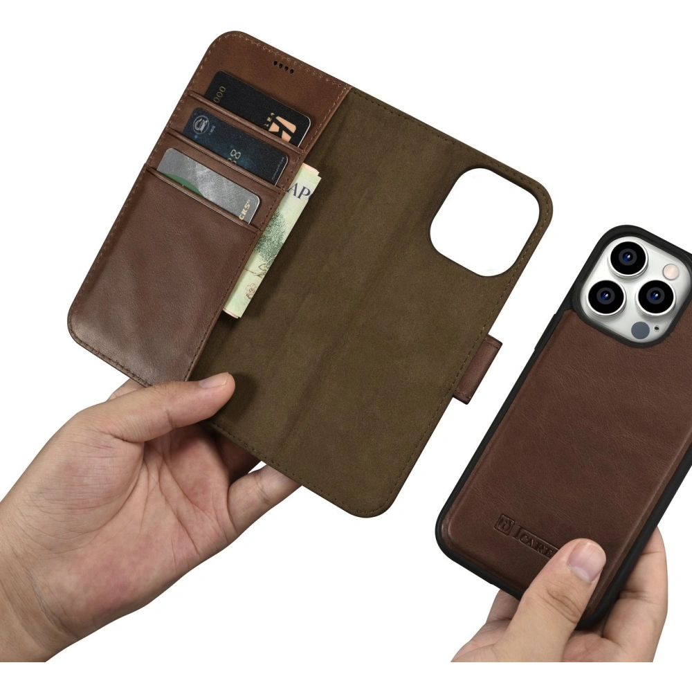 Hurtownia GSM - Etui iCarer Oil Wax Wallet Anti-RFID 2in1 Apple iPhone 14 Pro Max hnědý - ICR450 - {ean13} - Hurt