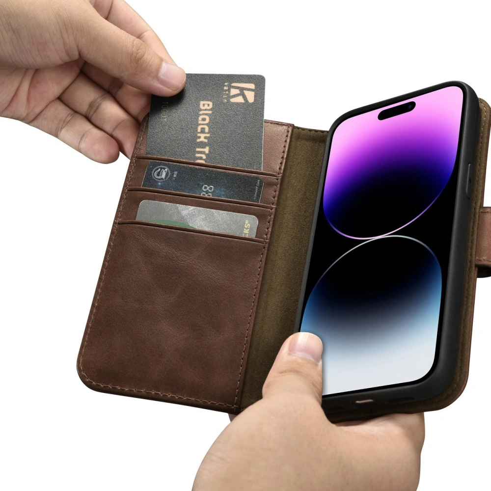 Hurtownia GSM - Etui iCarer Oil Wax Wallet Anti-RFID 2in1 Apple iPhone 14 Pro Max hnědý - ICR450 - {ean13} - Hurt