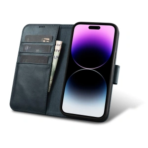 Wholesale iCarer Oil Wax Wallet Anti-RFID 2in1 Apple iPhone 14 Pro Max blue - ICR451 - {ean13} - Hurt