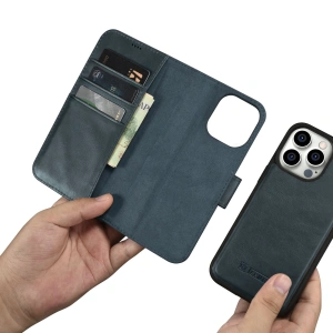 Wholesale iCarer Oil Wax Wallet Anti-RFID 2in1 Apple iPhone 14 Pro Max blue - ICR451 - {ean13} - Hurt