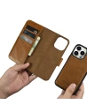 Wholesale iCarer Oil Wax Wallet Anti-RFID 2in1 Apple iPhone 14 Pro Max light brown - ICR452 - {ean13} - Hurt