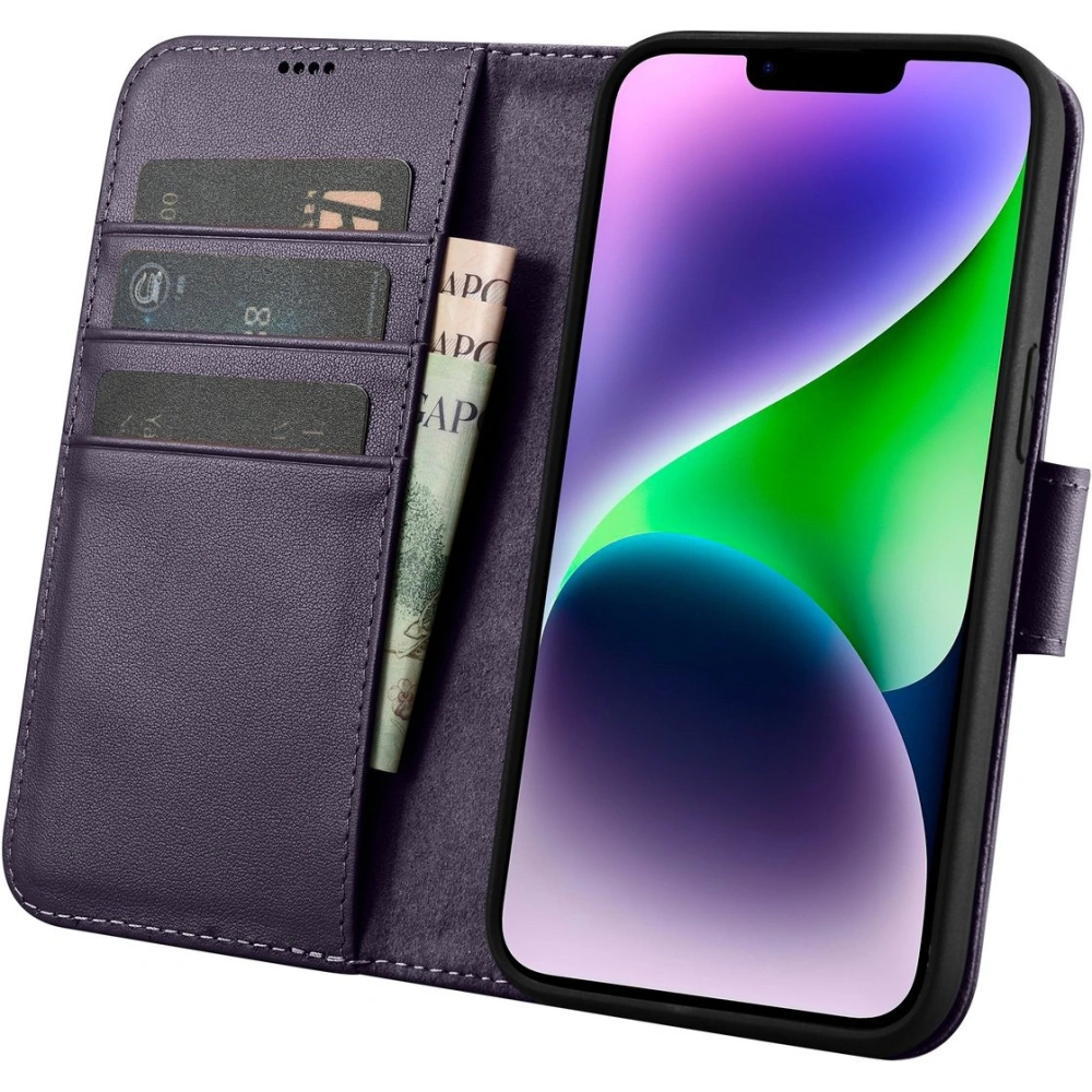 Hurtownia GSM - Etui iCarer Wallet Anti-RFID 2in1 Apple iPhone 14 violet închis - ICR456 - {ean13} - Hurt