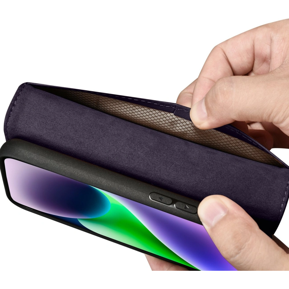 Hurtownia GSM - Etui iCarer Wallet Anti-RFID 2in1 Apple iPhone 14 tmavě fialové - ICR456 - {ean13} - Hurt