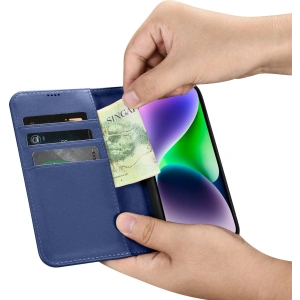 Wholesale iCarer Wallet Anti-RFID 2in1 Apple iPhone 14 blue - ICR458 - {ean13} - Hurt