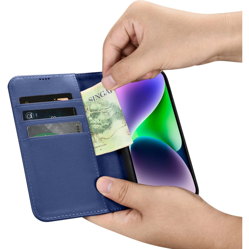 Hurtownia GSM - Etui iCarer Wallet Anti-RFID 2in1 Apple iPhone 14 niebieski - ICR458 - {ean13} - Hurt