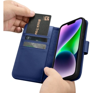 Wholesale iCarer Wallet Anti-RFID 2in1 Apple iPhone 14 blue - ICR458 - {ean13} - Hurt