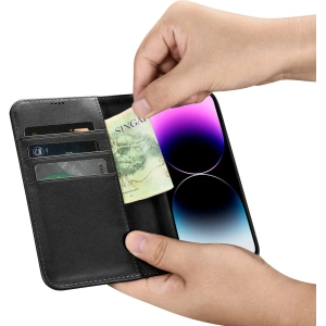 Wholesale iCarer Wallet Anti-RFID 2in1 Apple iPhone 14 Pro black - ICR459 - {ean13} - Hurt