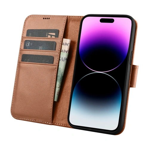 Etui iCarer Wallet Anti-RFID 2in1 Apple iPhone 14 Pro brązowy