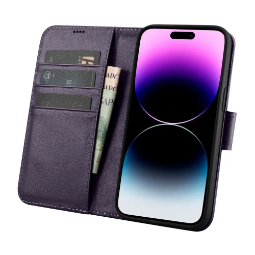 Etui iCarer Wallet Anti-RFID 2in1 Apple iPhone 14 Pro ciemnofioletowy