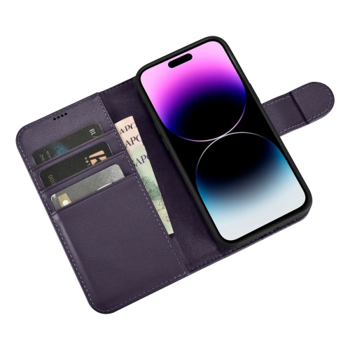 Etui iCarer Wallet Anti-RFID 2in1 Apple iPhone 14 Pro ciemnofioletowy