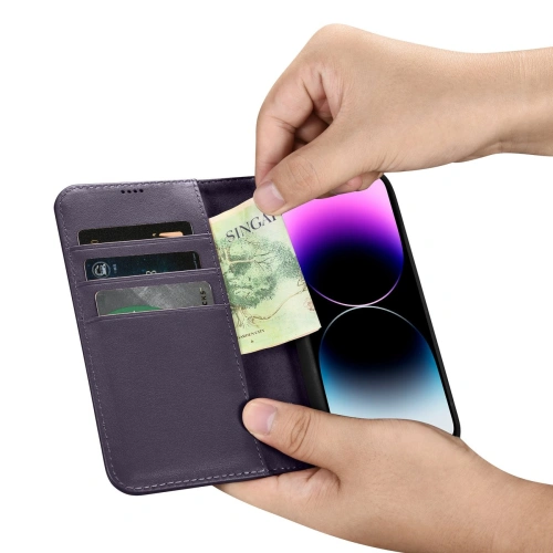 Etui iCarer Wallet Anti-RFID 2in1 Apple iPhone 14 Pro ciemnofioletowy
