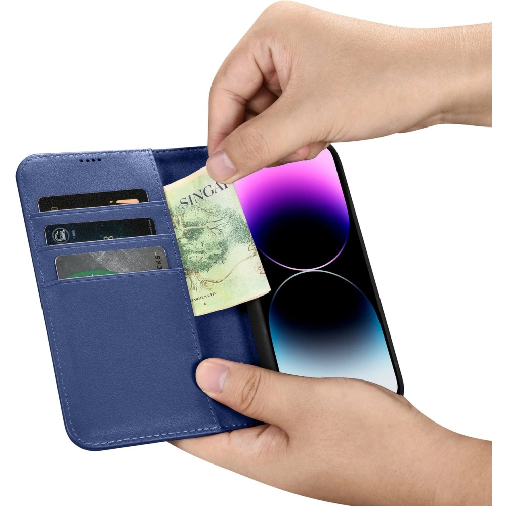Hurtownia GSM - Etui iCarer Wallet Anti-RFID 2in1 Apple iPhone 14 Pro albastru - ICR464 - {ean13} - Hurt