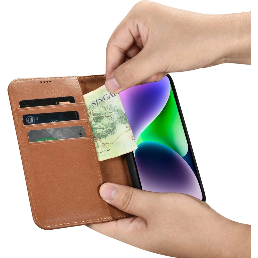 Hurtownia GSM - Etui iCarer Wallet Anti-RFID 2in1 Apple iPhone 14 Plus / 15 Plus hnědé - ICR466 - {ean13} - Hurt