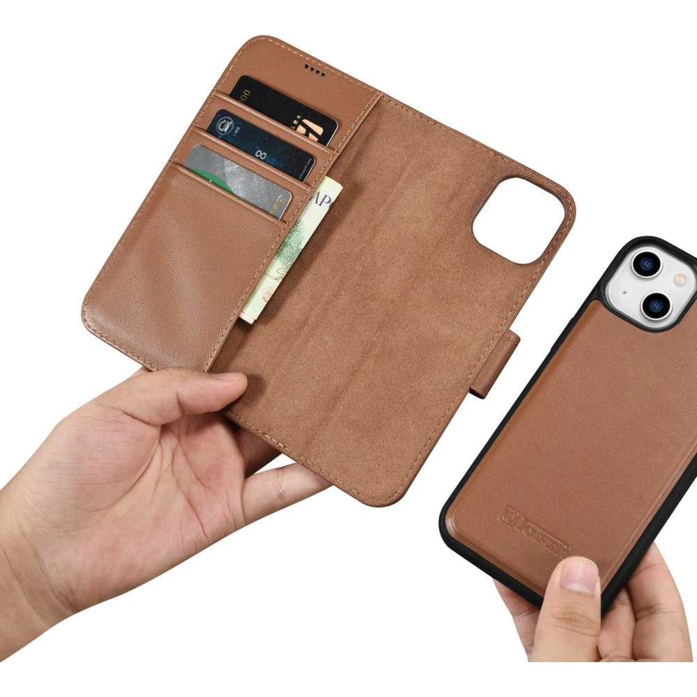 Hurtownia GSM - Etui iCarer Wallet Anti-RFID 2in1 Apple iPhone 14 Plus / 15 Plus hnědé - ICR466 - {ean13} - Hurt