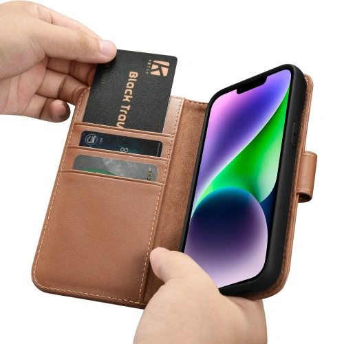 Etui iCarer Wallet Anti-RFID 2in1 Apple iPhone 14 Plus / 15 Plus brązowy