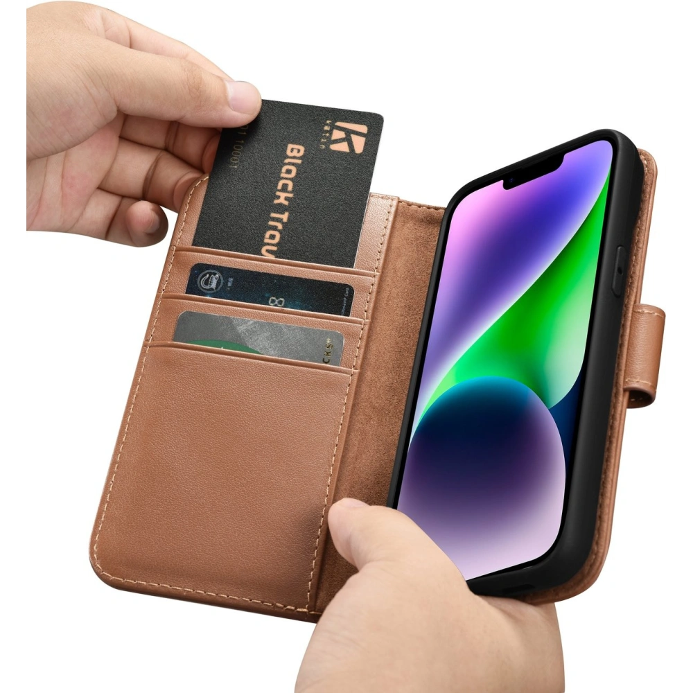 Wholesale iCarer Wallet Anti-RFID 2in1 Apple iPhone 14 Plus / 15 Plus brown - ICR466 - {ean13} - Hurt