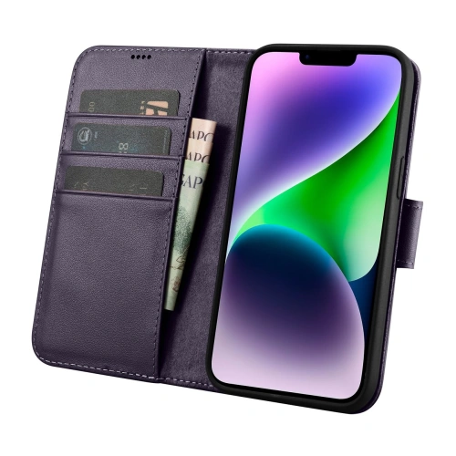 Etui iCarer Wallet Anti-RFID 2in1 Apple iPhone 14 Plus / 15 Plus ciemnofioletowy
