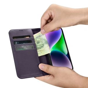 Hurtownia GSM - Etui iCarer Wallet Anti-RFID 2in1 Apple iPhone 14 Plus / 15 Plus tmavě fialová - ICR468 - {ean13} - Hurt