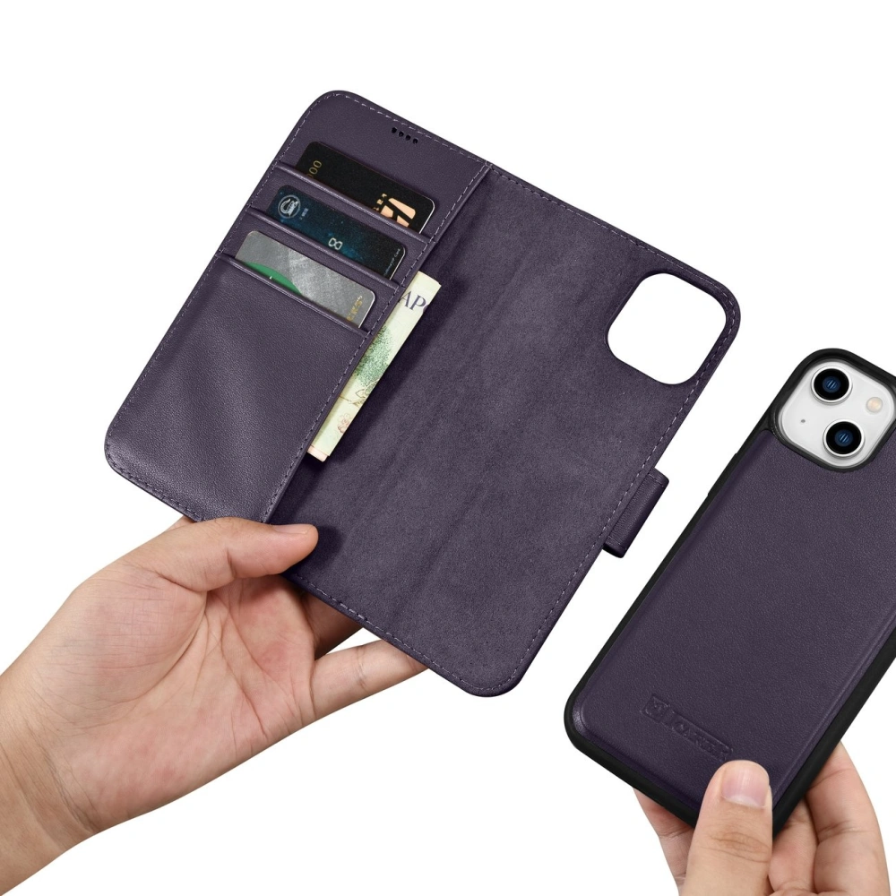 Hurtownia GSM - Etui iCarer Wallet Anti-RFID 2in1 Apple iPhone 14 Plus / 15 Plus tmavě fialová - ICR468 - {ean13} - Hurt