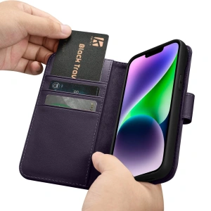 Hurtownia GSM - Etui iCarer Wallet Anti-RFID 2in1 Apple iPhone 14 Plus / 15 Plus tmavě fialová - ICR468 - {ean13} - Hurt
