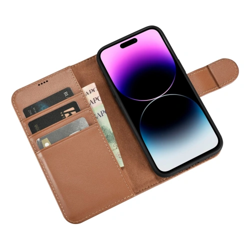 Etui iCarer Wallet Anti-RFID 2in1 Apple iPhone 14 Pro Max brązowy