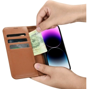 Hurtownia GSM - Etui iCarer Wallet Anti-RFID 2in1 Apple iPhone 14 Pro Max hnědá - ICR472 - {ean13} - Hurt