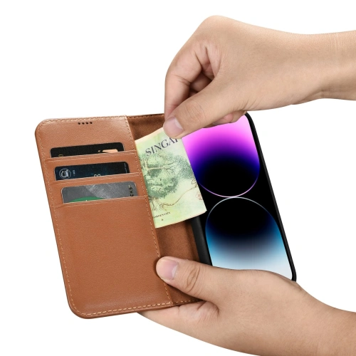 Etui iCarer Wallet Anti-RFID 2in1 Apple iPhone 14 Pro Max brązowy
