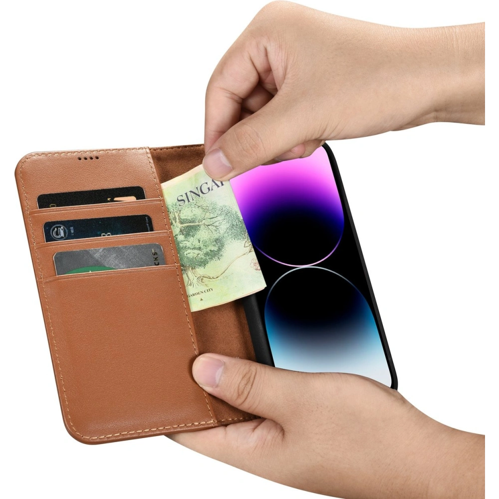 Hurtownia GSM - Etui iCarer Wallet Anti-RFID 2in1 Apple iPhone 14 Pro Max barna - ICR472 - {ean13} - Hurt