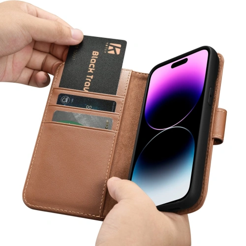 Etui iCarer Wallet Anti-RFID 2in1 Apple iPhone 14 Pro Max brązowy