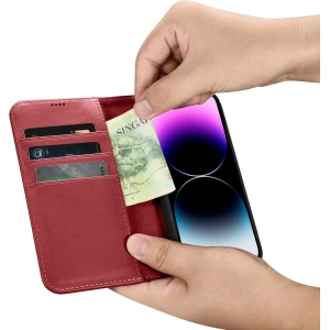 Hurtownia GSM - Etui iCarer Wallet Anti-RFID 2in1 Apple iPhone 14 Pro Max červené - ICR473 - {ean13} - Hurt