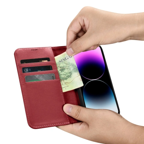 Etui iCarer Wallet Anti-RFID 2in1 Apple iPhone 14 Pro Max czerwony