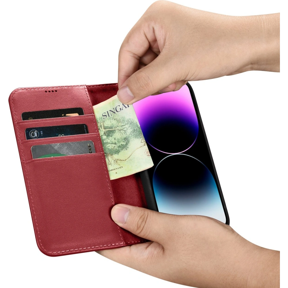 Hurtownia GSM - Etui iCarer Wallet Anti-RFID 2in1 Apple iPhone 14 Pro Max červené - ICR473 - {ean13} - Hurt