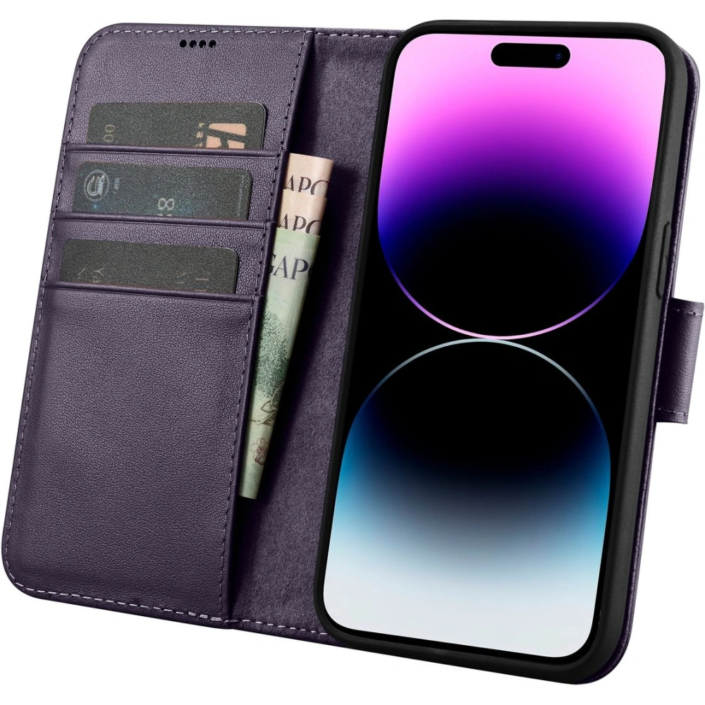 Hurtownia GSM - Etui iCarer Wallet Anti-RFID 2in1 Apple iPhone 14 Pro Max mov închis - ICR474 - {ean13} - Hurt