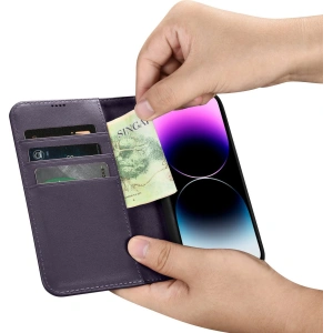 Hurtownia GSM - Etui iCarer Wallet Anti-RFID 2in1 Apple iPhone 14 Pro Max tmavě fialové - ICR474 - {ean13} - Hurt