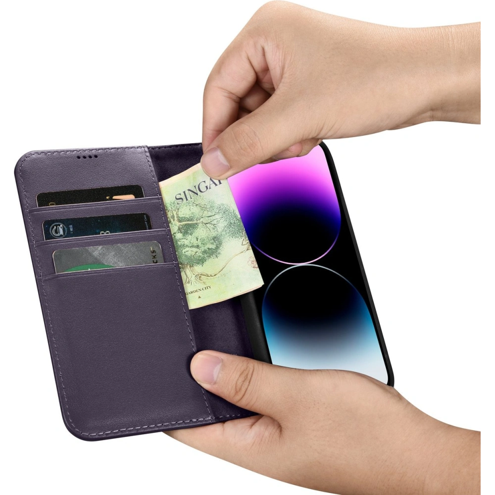 Hurtownia GSM - Etui iCarer Wallet Anti-RFID 2in1 Apple iPhone 14 Pro Max mov închis - ICR474 - {ean13} - Hurt
