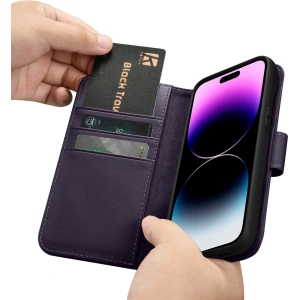 Hurtownia GSM - Etui iCarer Wallet Anti-RFID 2in1 Apple iPhone 14 Pro Max tmavě fialové - ICR474 - {ean13} - Hurt