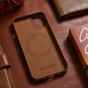 Wholesale iCarer Case Leather MagSafe Apple iPhone 14 Plus / 15 Plus brown - ICR478 - {ean13} - Hurt