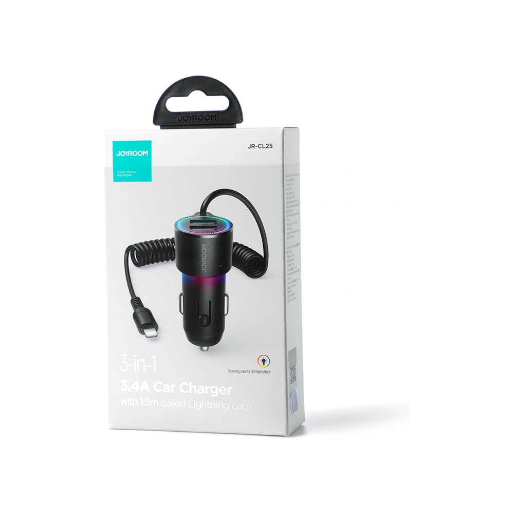 Hurtownia GSM - Auto-Ladegerät Joyroom 3in1 17W + Lightning-Kabel 1.5m schwarz (JR-CL25) - JYR576 - {ean13} - Hurt