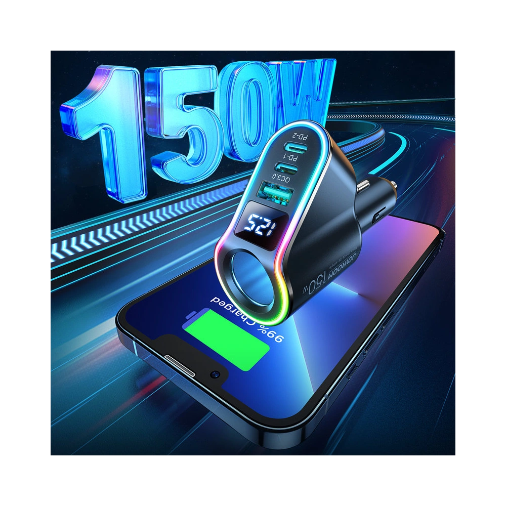 Hurtownia GSM - Autós töltő Joyroom 4w1 USB-A QC 3.0/2xUSB-C PD 150W fekete (JR-CL21) - JYR590 - {ean13} - Hurt