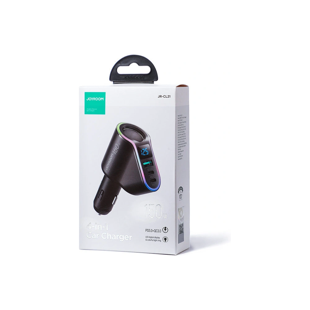 Hurtownia GSM - Autós töltő Joyroom 4w1 USB-A QC 3.0/2xUSB-C PD 150W fekete (JR-CL21) - JYR590 - {ean13} - Hurt