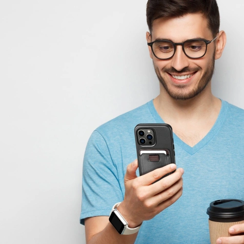 Kieszeń na karty Dux Ducis Magnetic Leather Wallet MagSafe do iPhone Anti-RFID czarne