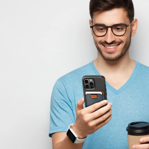 Kieszeń na karty Dux Ducis Magnetic Leather Wallet MagSafe do iPhone Anti-RFID niebieskie