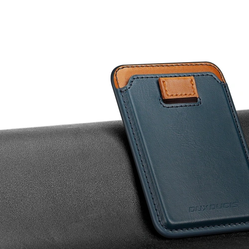 Kieszeń na karty Dux Ducis Magnetic Leather Wallet MagSafe do iPhone Anti-RFID niebieskie