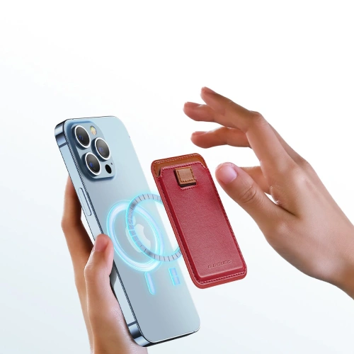 Kieszeń na karty Dux Ducis Magnetic Leather Wallet MagSafe do iPhone Anti-RFID czerwone